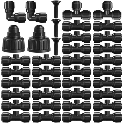 39 Pcs Misting Cooling System, Misters for Outside Patio, 30 Atomizing Connector, 2 Tee Adapters, 2 Pcs 3/4'' Adapters, 2 Pcs 90° Elbows and 3 End...
