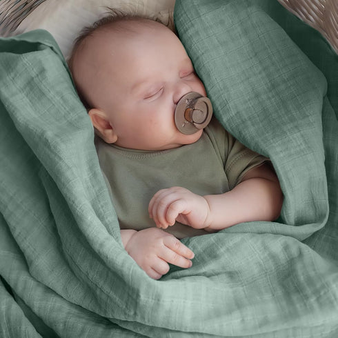 MEXXI Muslin Baby Blanket, Quilt Blanket for Baby, 4-Layer Super Soft and Lightweight Crib Blanket for Unisex Baby Girls Boys 43 * 39 (Sage Green)...