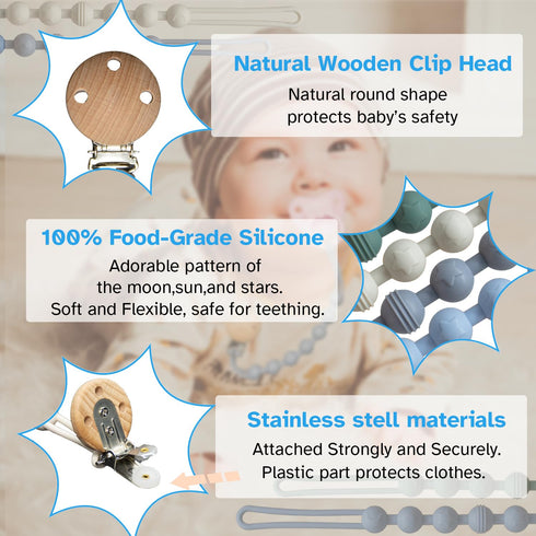 Silicone Pacifier Clip Holder: One-Piece Baby Pacifier Clip, 100% Food Grade Silicone, Pacifier Holder Clip for Boys and Girls,Soft and Flexible P...