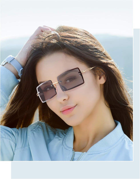 Weewooday 6 Pairs Rimless Rectangle Sunglasses Small Vintage Sunglasses Retro Frameless Eyewear for Women Men Travel Outdoor...
