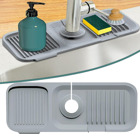 Kitchen Sink Splash Guard, 17.5” X 5.5”Silicone Faucet Splash Guard,Faucet Mat For Kitchen Sink,Sink Faucet Mat,Drip Protector Splash Countertop (...