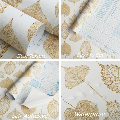 16.1"x118"Peel and Stick Wallpaper Boho White and Gold Wallpaper Leaf Textured Vintage Wallpaper Self Adhesive Wallpaper Removable Wallpaper Vinyl...