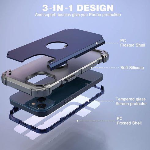 IDweel for iPhone 13 Case with Screen Protector, for iPhone 14 Case, Hybrid Shockproof Heavy Duty Protection Hard PC Cover Soft Silicone Sturdy Bu...