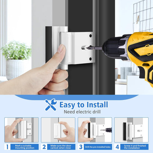 Home Security Door Lock, Childproof Door Reinforcement Lock, for Extra Home Security and Privacy, White, 2 Pack...