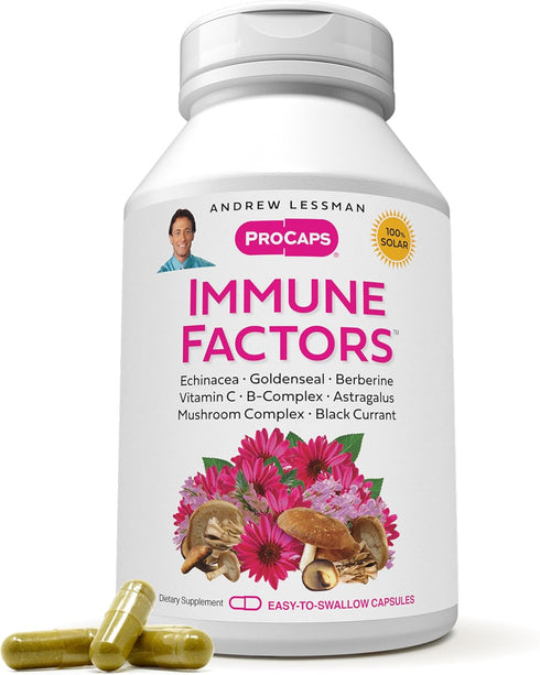 ANDREW LESSMAN Immune Factors 60 Capsules - Echinacea, Goldenseal, Vitamin C, Astragalus, Berberine, Mushroom Blend, Black Currant. Supports and P...