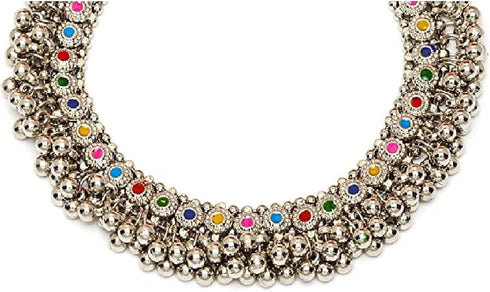 Indian Designer Silver Oxidized Ethnic Statement Traditional Ghungroo Beads Choker Necklace Jewelry Multi...