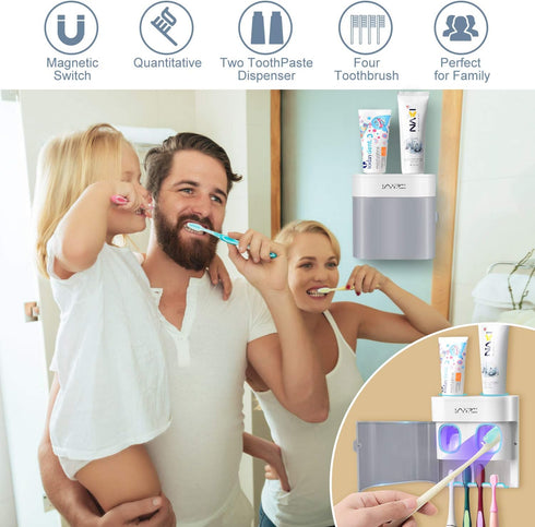 Boperzi Toothbrush Holder Wall Mounted Toothpaste Dispenser Gray Dustproof Cover for Shower Bathroom Set with 2 Toothpaste Squeezers (Not Electric...