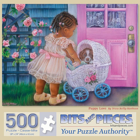 Bits and Pieces - 500 Piece Jigsaw Puzzle for Adults 18" x 24" - Puppy Love - 500 pc Cute Toddler Dog Carriage Flowers Jigsaw by Artist Tricia Rei...