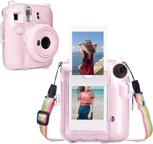 MUZIRI KINOKOO Clear Case for Fujifilm Fuji Instax Mini 12/Polaroid Mini 12 Camera - Hard PVC Protective Case Bag Transparent with Back Photo Pock...
