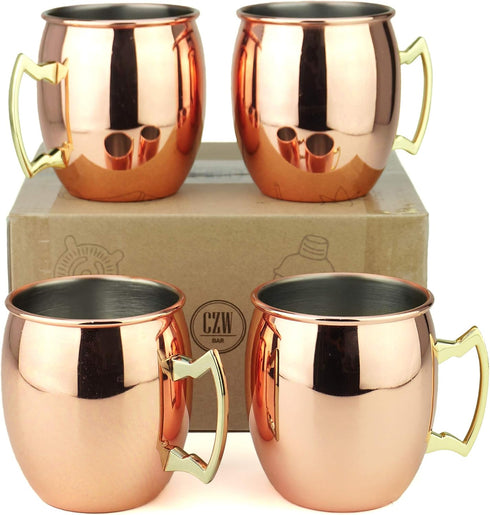 PG Copper/Rose Gold Plated Stainless Steel Moscow Mule Mug - Bar Gift Set 4 - Factory Direct (19 oz) - Authentic Traditional Design - Smooth Finis...