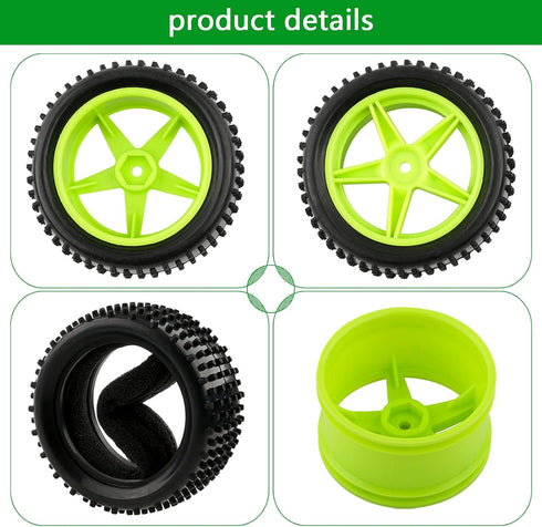 1/10 RC Rubber Tire 4pcs Front & Rear Tires and Wheels with Flange Lock Nuts Washers and Wrench for 1/10 Off Road RC Buggy Redcat Tornado S30 EPX ...