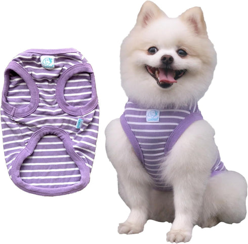 Classic Striped Teacup Pet Dog T-Shirts, 100% Cotton Tank Vest for Small Dogs, Sleeveless Puppy Clothes for Chihuahua Yorkie Purple, Small...