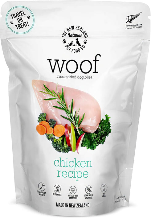 Woof Freeze Dried Dog Food - Chicken Recipe, High Protein, Dog Food Topper & Dog Treats, All Life Stages, 1.76 oz...
