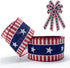 Hying 4th of July Ribbons for Crafting, 2.5" X 10 Yards Patriotic Wired Edge Ribbons American Stripes Stars Ribbons Blue Burlap Craft Ribbon Bows ...