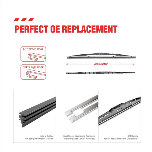 16" Rear Wiper Blade (16-1) Replacement for Honda CR-Z 2016-2012 for Chrysler PT Cruiser 2010-2001+More Cars Back Windshield Wiper Blade for My Ca...
