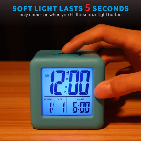 Plumeet Digital Alarm Clock Kids with Snooze and Nightlight - Easy Setting Silicone Clock Display Time, Date - Loud for Bedroom - Battery Powered ...