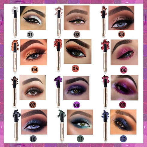 2 in 1 eyeshadow stick and Sponge Makeup Brush, Smooth Cream Shimmer Shadow Pencil Long Lasting Waterproof Eye Shadow Highlighter, Hypoallergenic ...