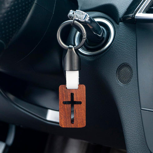 Handmade Stainless Steel Wooden Keychain | Backpack Car Pet Accessories | Cross Pendant Christian Gift for Good Luck...