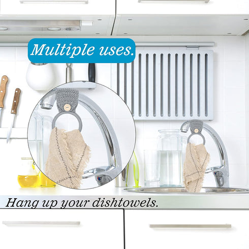 Tatuo 3 Pieces Crochet Towel Holder Hanging Kitchen Dish Towel Holder Ring Oven Handle Kitchen Bathroom Hanger for Stove(Gray)...