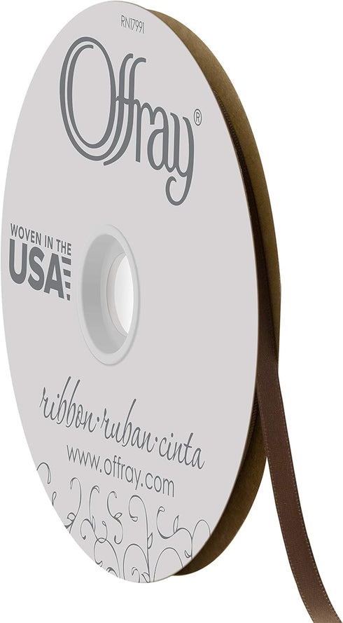Offray 1/4" Wide Double Face Satin Ribbon, 100 Yards, Brown...