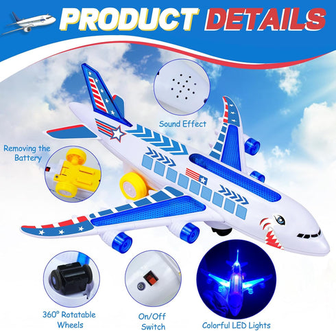 Airplane Toys for Toddlers, Musical Plane Toy for Toddlers, Bump & Go Action Airplanes Toy with Flashing Lights & Sounds, Christmas Birthday Gift ...