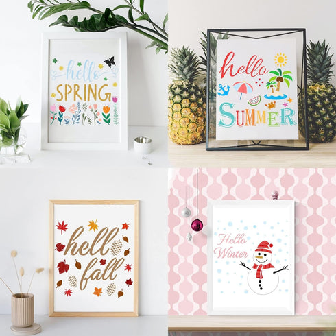 16 Pieces Seasonal Home Sign Stencils Reusable Festival Word Stencils Decorative Stencils Templates for Painting on Wood Walls Home Door Decoratio...