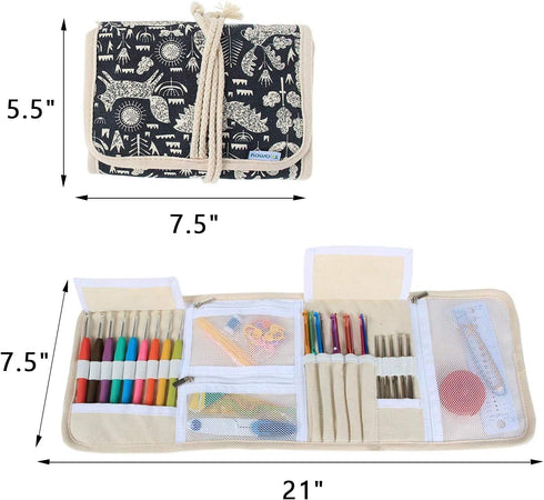 Teamoy Crochet Hook Case, Roll Bag Holder Organizer for Various Crochet Needles and Knitting Accessories, Compact and All-in-Place, Animal World...