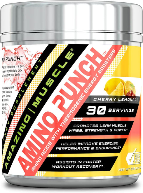 Amazing Muscle Amino Punch 5500 Mg Per Serving with Stevia -Contains Beta Alanine, Caffeine, Green Tea Extract, Green Coffee Bean - 30 Servings (C...
