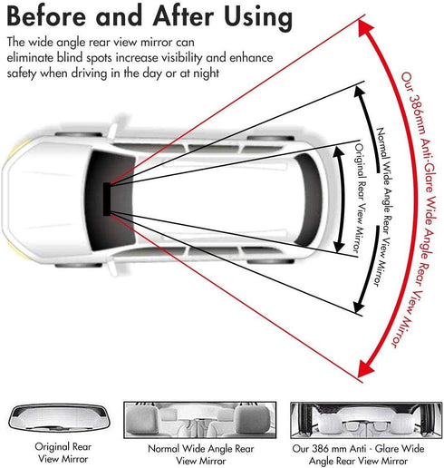 MIAOKE Rear View Mirror, 15-inch Clip on Rearview Mirrors, Wide Angle Curved Rearview Mirror, Interior Blind Spot Mirrors for Car...