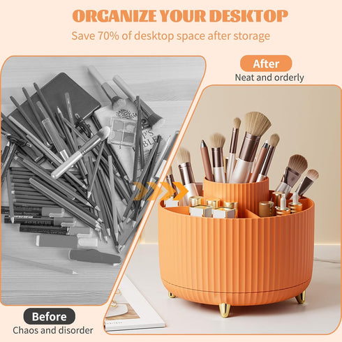 CenYouful Makeup Brush Holder Organizer,5 Slot 360° Rotating Make up Brushes Cup, Makeup Organizer Countertop for Cosmetics, Nail Polish, Art Supp...