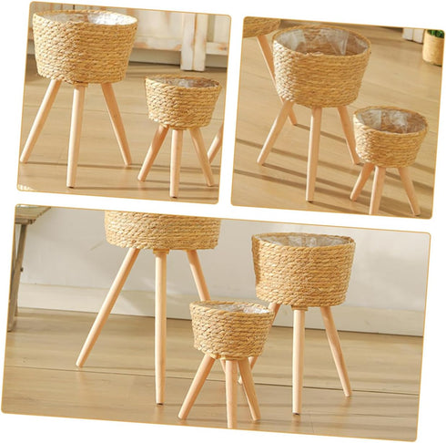 Floor Planter Stand Wicker Plant Stand Footed Wicker Baskets Flower Pot Base Floor Plant Stand Flower Pot Riser Holder Plant Flower Stool Stand Ha...