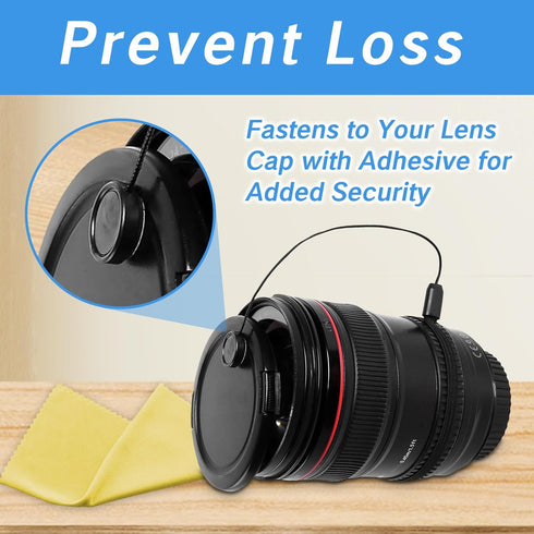 Lens Cap Tether Blackand Microfiber Cleaning Cloth Lens Cap Center Pinch with Lens Cap Leash Holder Prevent Lens Cap Loss SLR Camera Compatible wi...