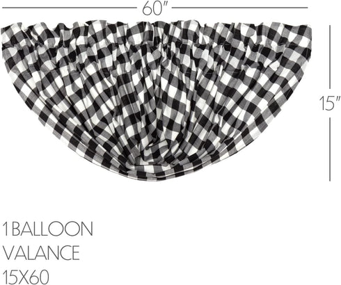 VHC Brands Annie Buffalo Check Cotton Farmhouse Kitchen Curtains Rod Pocket Balloon Valance, 15x60, Black...