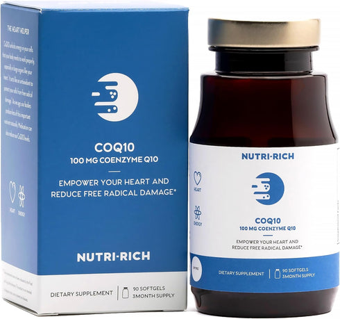 Nutri-Rich CoQ10 HIGH POTENCY 100mg coenzyme Q10, Ubiquinone, Antioxidant for Heart Health & Cellular Energy, Naturally Fermented, for Aging & Sta...