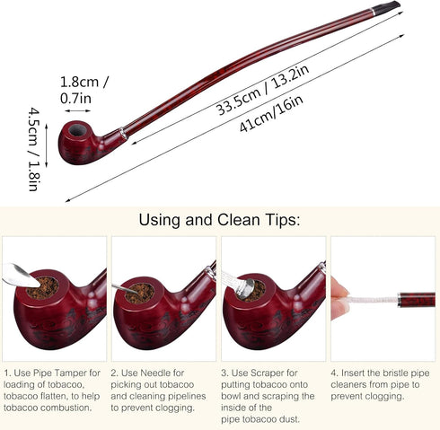 Hysagtek 16" Long Churchwarden Tobacco Pipe Wooden Long Stem Smoking Pipe with Gift Box, Pattern Random...