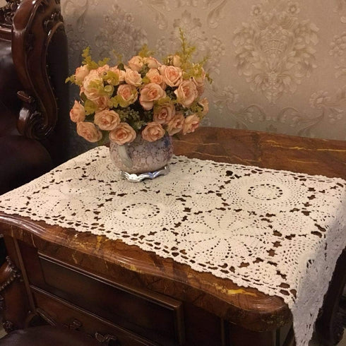 USTIDE 2pc Rustic Floral Table Runner Hand Crochet Table Placemats Beige Cotton Table Doilies Runners,15 Inches x31 Inches...
