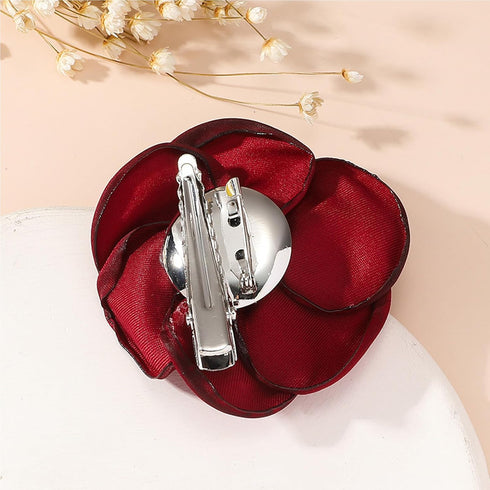 Dainty Satin Fabric Rose Flower Brooches Lapel Pins for Women,Vintage Elegant Silk Camellia Flower Safety Brooch Hair Clip Pins Shawl Clips Clothe...