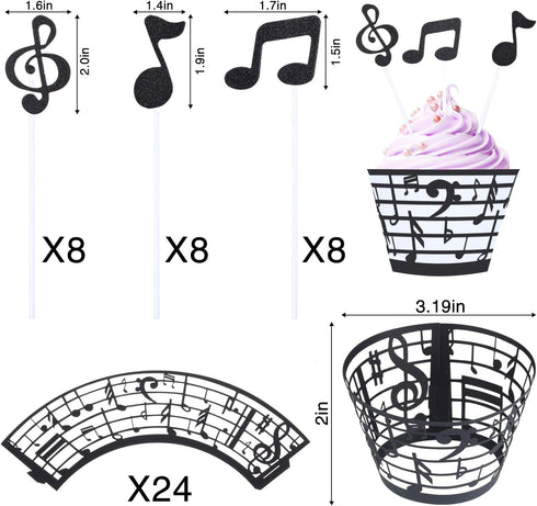 48 Pieces Music Note Cupcake Toppers and Wrappers Musical Symbol Lace Cupcake Liners Paper Baking Cup and Food Picks Toothpicks for Birthday Cake ...
