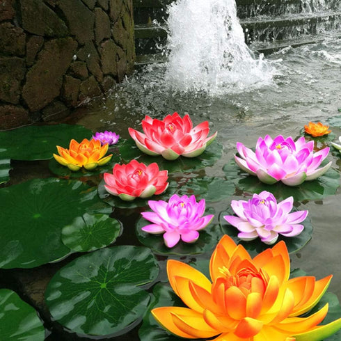 ifundom 5Pcs Lily Pads for Ponds, Artificial Lotus- Water Lily Pads Leaves & Floating Foam Lotuses for Garden Fish Pond Aquarium Pool Wedding Deco...
