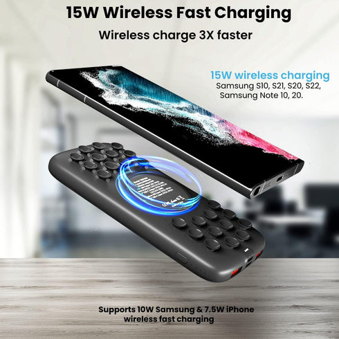 TECHSMARTER 15W Wireless Portable Charger Power Bank with Anti-Slip Suction Cups, 10,000mAh 20W USB-C Battery Pack, for iPhone 15, 14, 13, 12, 11,...