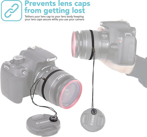 Foto&Tech Camera Lens Cap Leash with Elastic String, Compatible with Universal DSLR SLR Evil Mirrorless Cameras Video (x3)...