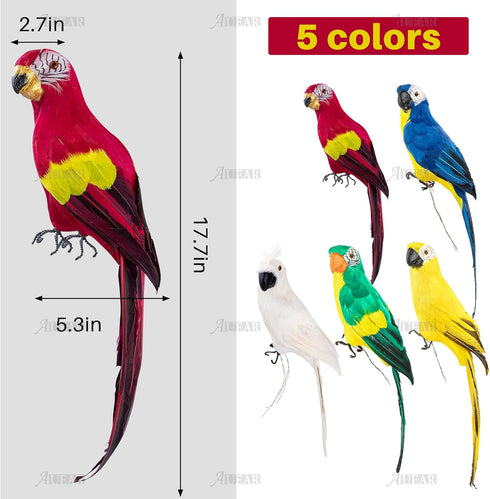 AUEAR, 17.7 Inch Red Lifelike Artificial Birds Feathered Fake Shoulder Parrot Decor Model for Decoration Craft Decorative Prop...