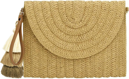 Straw Clutch Purse Women Crossbody Bag Summer Beach Shoulder Bags Envelope Wallet Handbags...