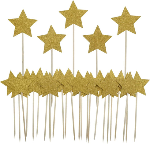 Gold Star Cake Cupcake Decorations Toppers Picks Supplies, Appetizer Picks, 30 Counting...