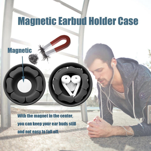 MAIRUI Wired Earbud Case Earphone Headphone Cord Organizer Earbuds Wrap Soft Silicone Magnetic Holder Storage Tangle Free Cable Winder(Carbon Blac...