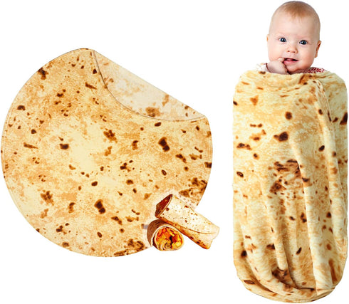 Burritos Tortilla Throw Blanket,300GSM Double Sided Funny Gift Throw with Burrito Pouch,Realistic Super Soft Taco Food Blanket,Novelty Swaddle Yel...