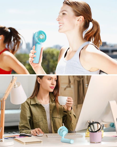 FrSara Portable Handheld Fan, Neck Fan, Mini Desk Fan, Multi-Function Fan, 2000mAh Ultra-Long Battery Life, Ultra-Quiet, 3-Speed Visual Adjustment...
