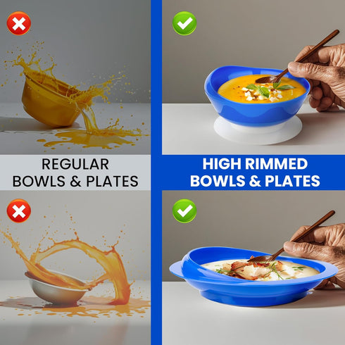 2Pack Spill Proof Scoop Bowl with Non-Skid Suction Base, Adaptive Self-Feeding Dinnerware for Elderly and Disabled...