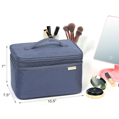 NISHEL Large Double Layer Travel Makeup Bag Women, Large Cosmetic Case, Organizer for Travel-Size Accessories Bottles, Brushes, Conditioner, and S...