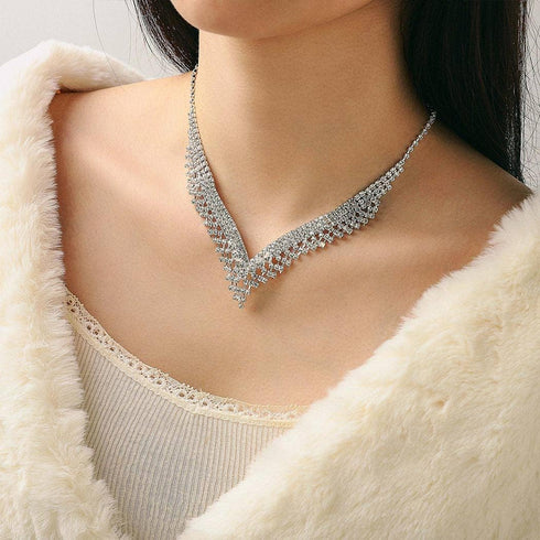 Unicra Silver Bride Wedding Jewelry Sets Crystal Bridal Necklace Earrings Set Rhinestone Costume Jewelry Set Prom Choker Necklace for Women and Br...